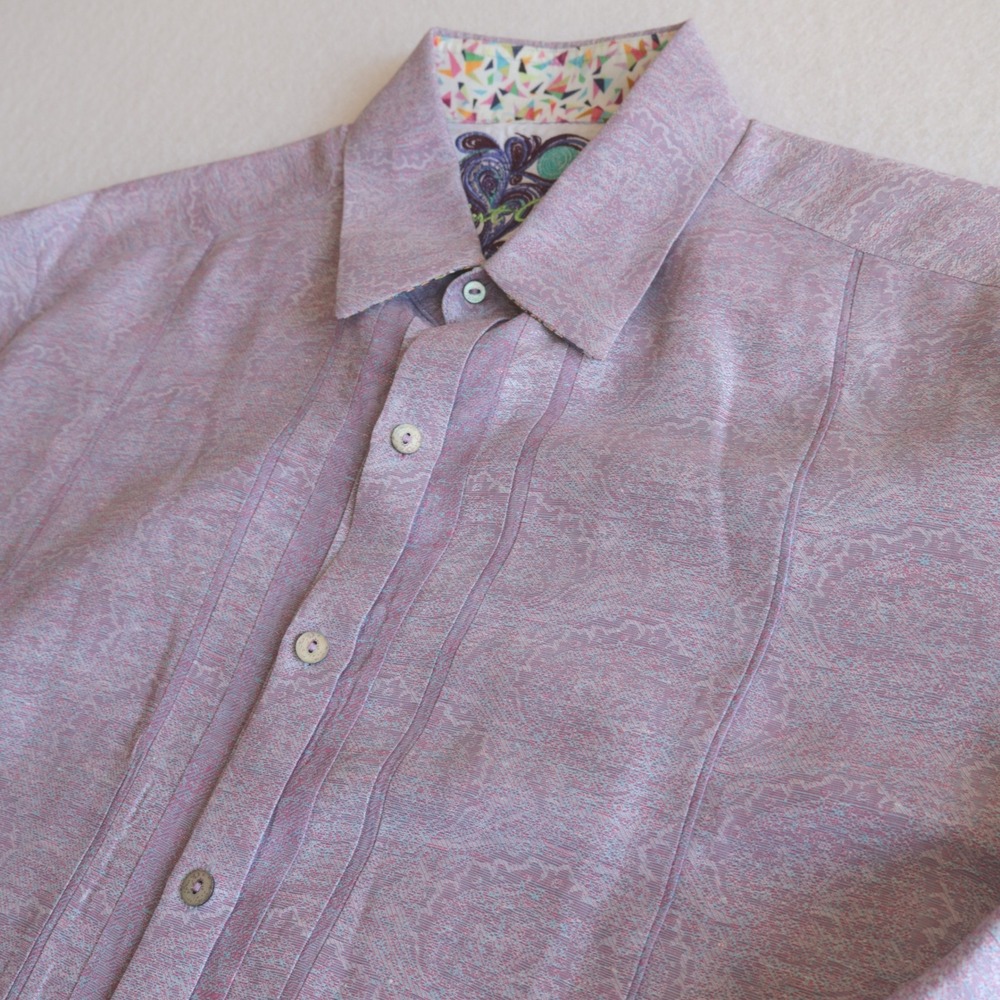 Robert Graham Classic Fit Purple Paisley Linen Blend Button Down Shirt Mens L